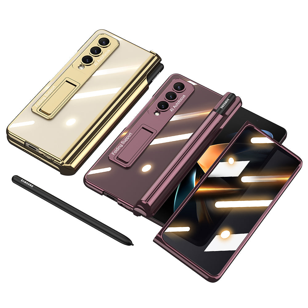 Galaxy Z Fold4 Magnetic Pen Holder Folding Bracket Shell Case With Film Integration And Folding Support