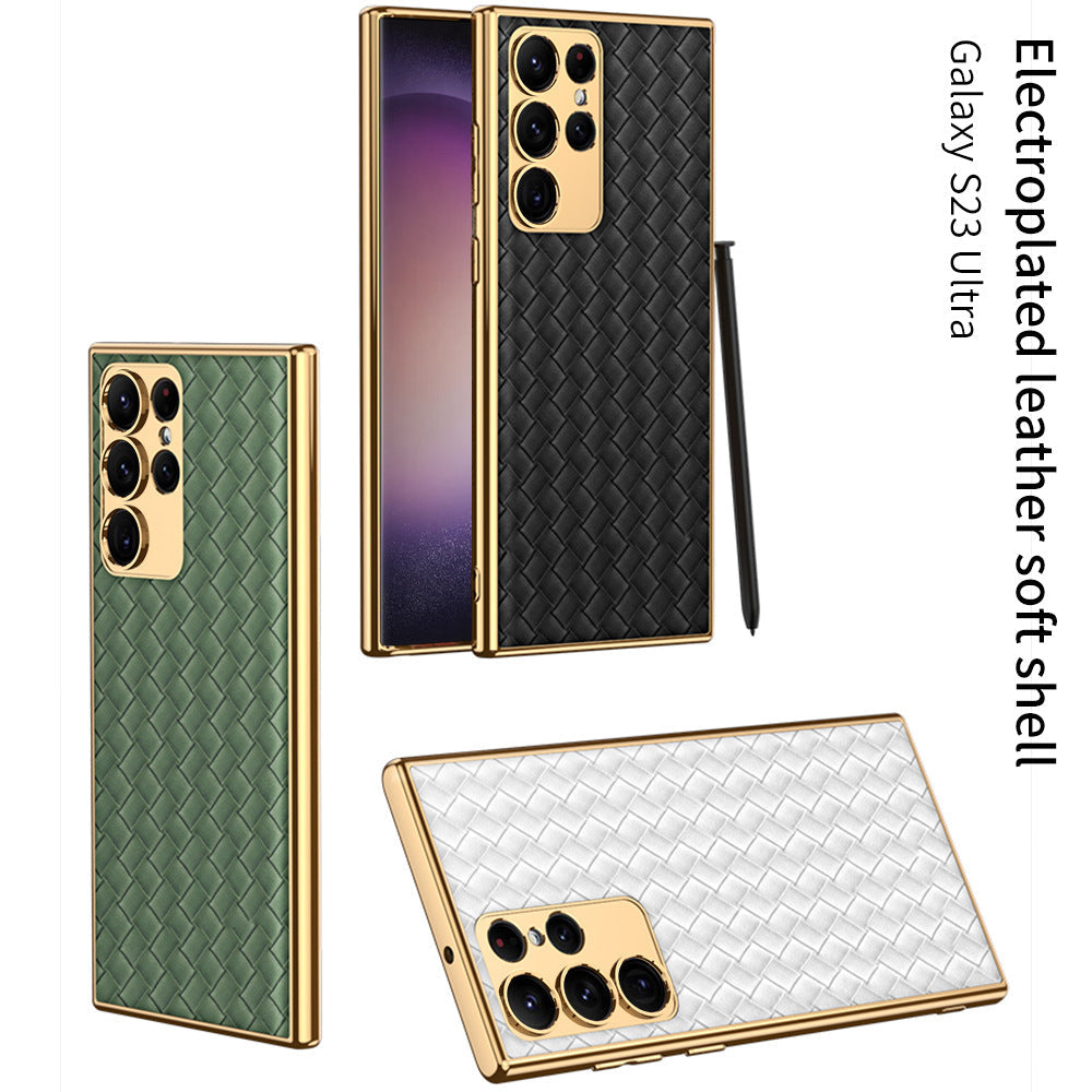 Weaved Pattern Electroplated Leather Case For Samsung Galaxy S23 S23 Plus S23 Ultra