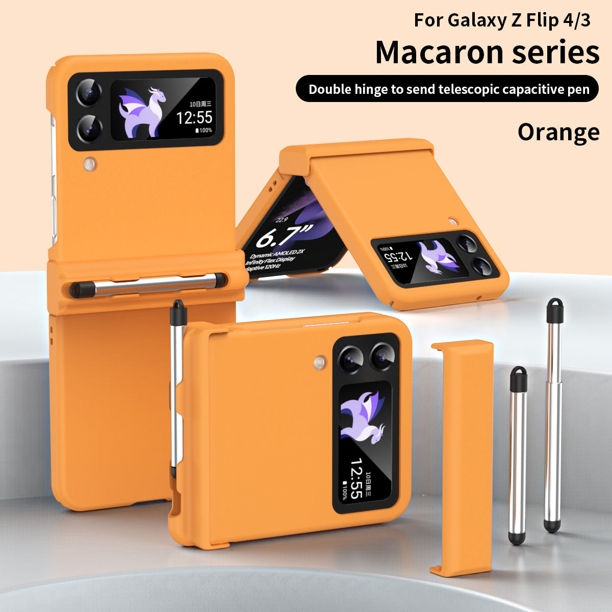 Macaron Hinged All-Inclusive Drop-Proof Cover with Stylus for Samsung Galaxy Z Flip4 5G 