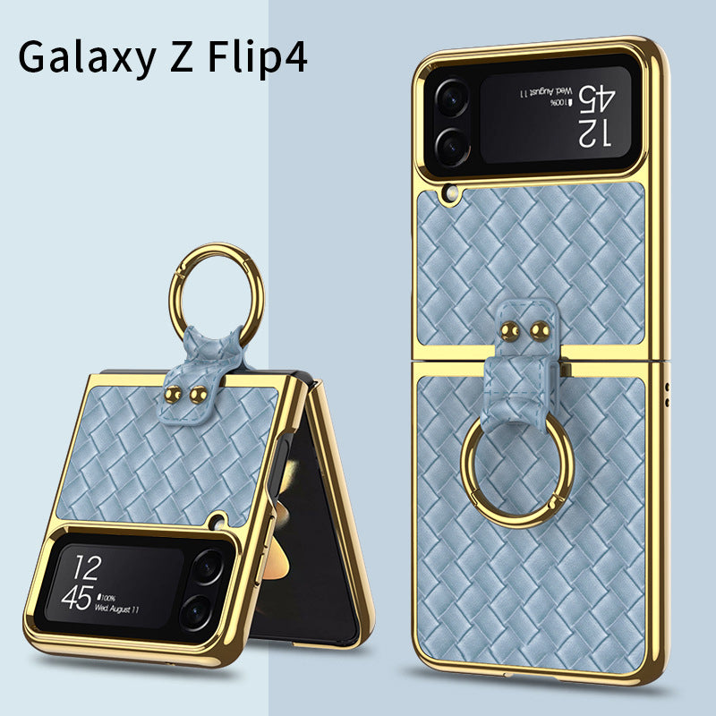Leather Samsung Galaxy Z Flip4 5G Case With Back Screen Protector And Ring Holder
