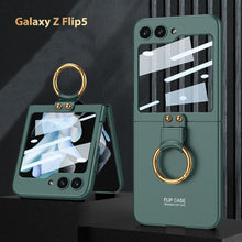 Charger l&#39;image dans la galerie, Electroplated  Samsung Galaxy Z Flip 5 Case with Front Screen Tempered Glass Protector and Ring
