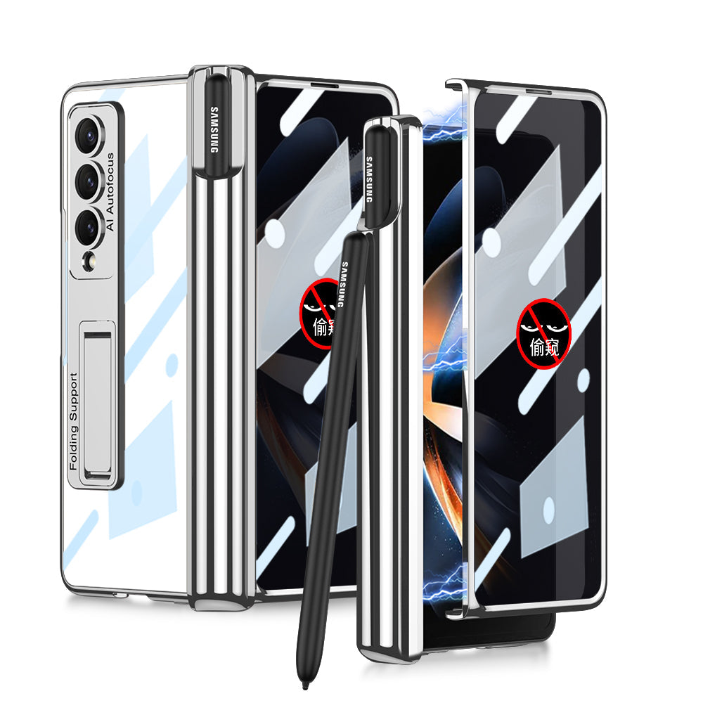 Galaxy Z Fold4 Magnetic Pen Holder Folding Bracket Shell Case With Film Integration And Folding Support