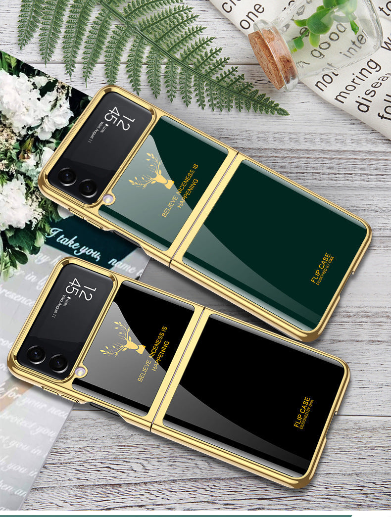 Luxury Electroplating Deer Glass Case For Samsung Galaxy Z Flip4 5G