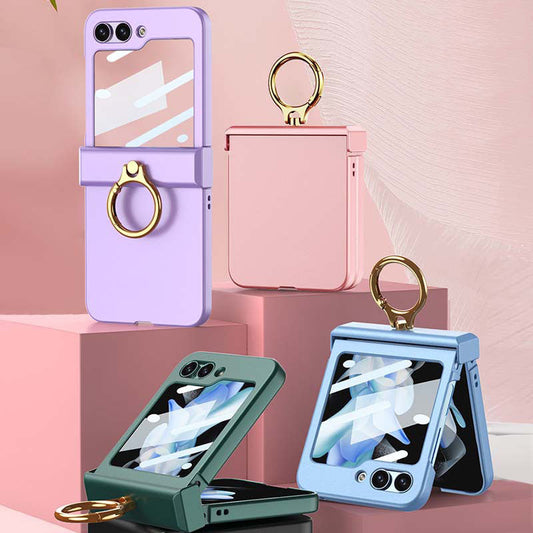 Luxury  Full-Protect  Hinge Case for Samsung Galaxy Z Flip5 With Front Film & Ring