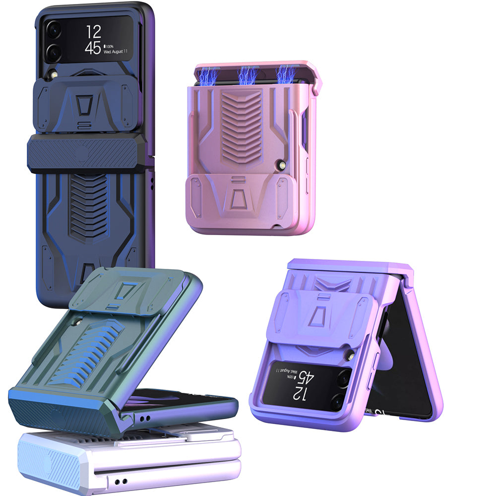 Magnetic Hinge Hard Armor Case For Samsung Galaxy Z Flip4 5G With Slide Lens Cover