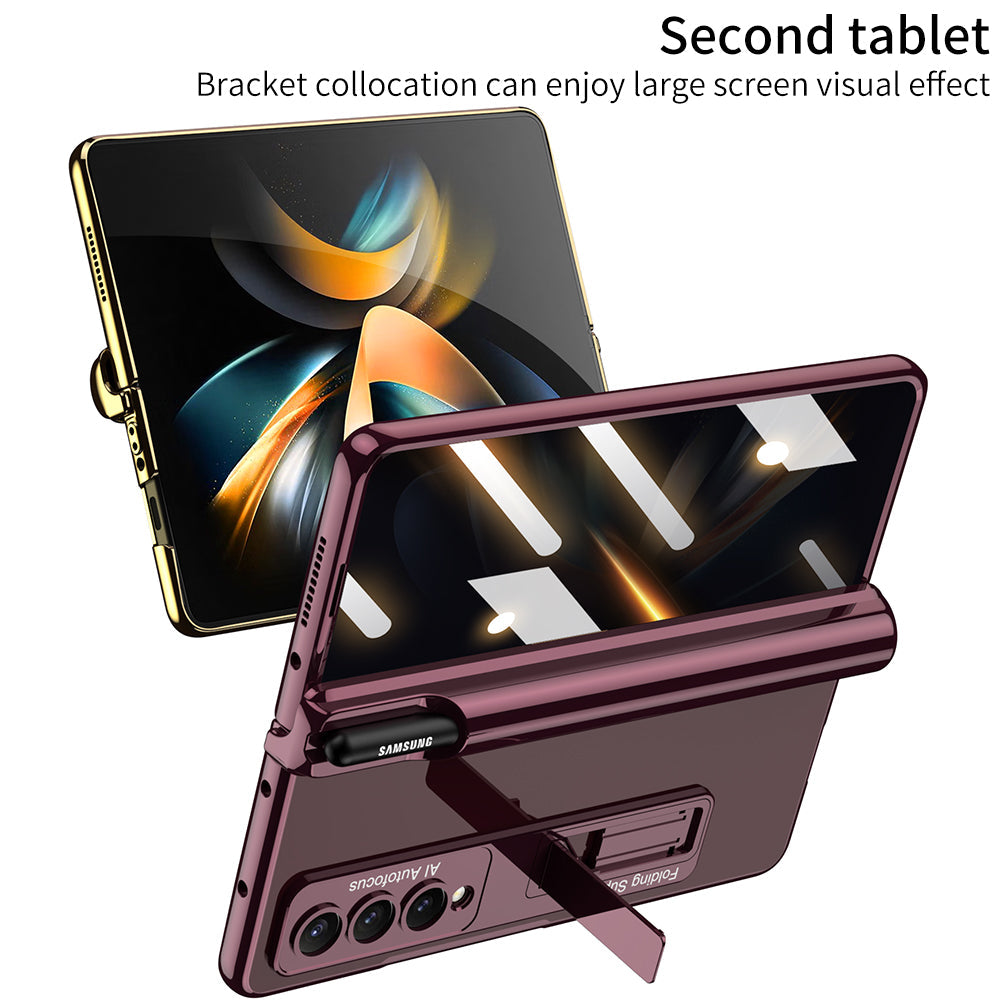 Galaxy Z Fold4 Magnetic Pen Holder Folding Bracket Shell Case With Film Integration And Folding Support