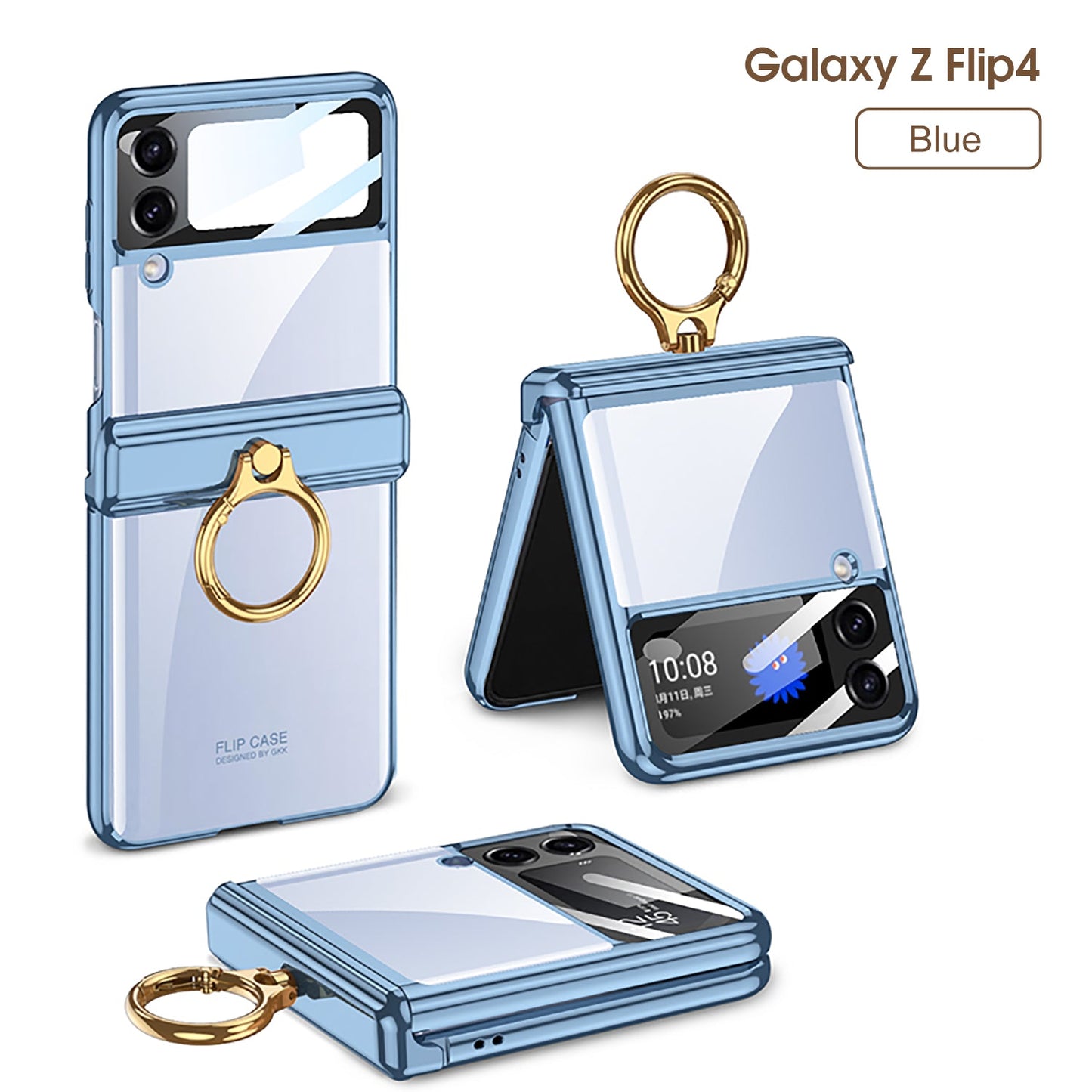 Magnetic Hinge Protect Electroplated Case For Galaxy Z Flip4 5G With Ring Standard