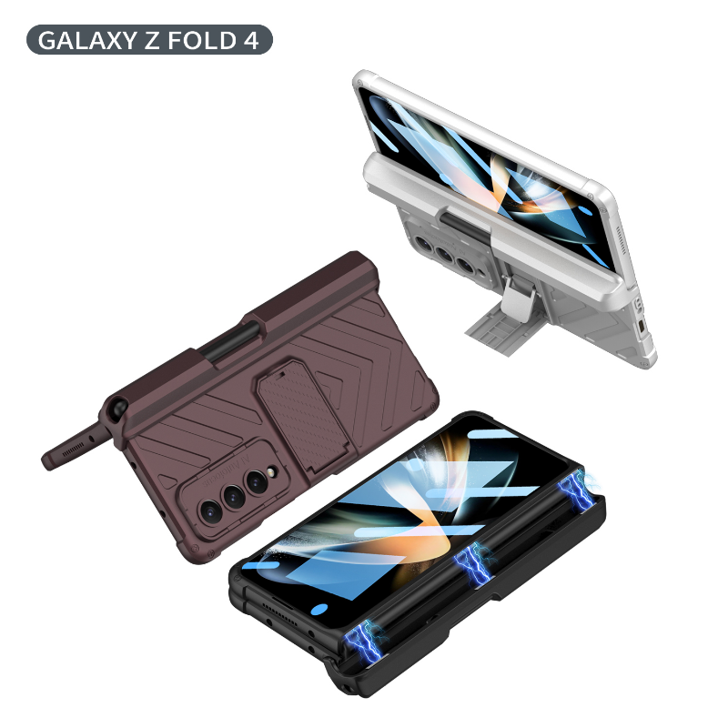 Hardcore Armor Case For Samsung Galaxy Z Fold4 5G With Push Pen Case Kickstand And Film Protector