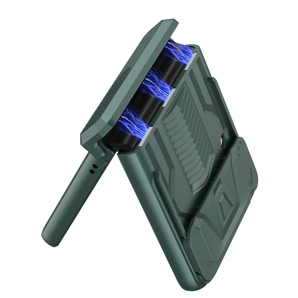 Magnetic Hinge Hard Armor Case For Samsung Galaxy Z Flip4 5G With Slide Lens Cover
