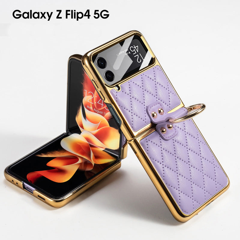 Luxury Leather Samsung Galaxy Z Flip4 5G Case Electroplating Diamond Protective Cover