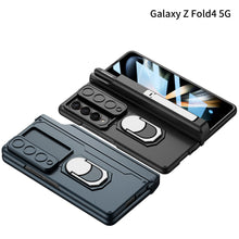 Charger l&#39;image dans la galerie, Magnetic Folding Armor Pen Slot Case For Samsung Galaxy Z Fold4 5G With Front Film and Kickstand
