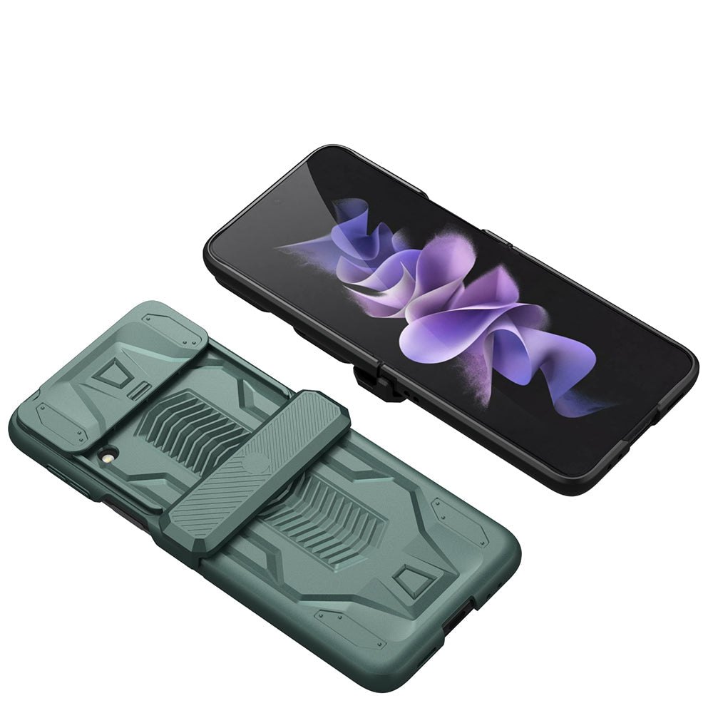 Magnetic Hinge Hard Armor Case For Samsung Galaxy Z Flip4 5G With Slide Lens Cover