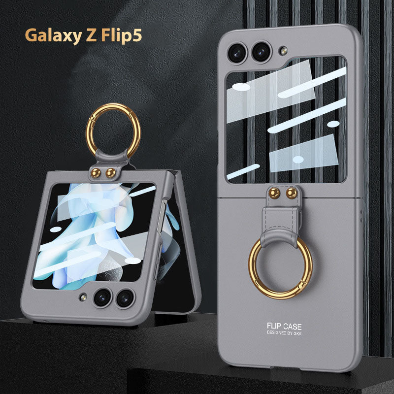 Electroplated  Samsung Galaxy Z Flip 5 Case with Front Screen Tempered Glass Protector and Ring
