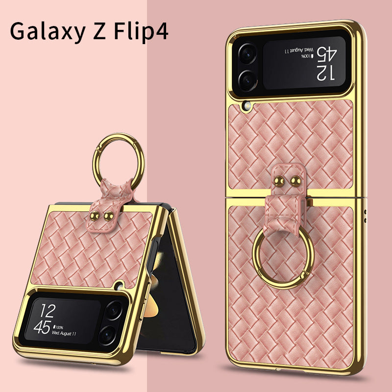 Leather Samsung Galaxy Z Flip4 5G Case With Back Screen Protector And Ring Holder