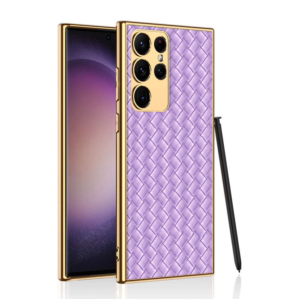 Weaved Pattern Electroplated Leather Case For Samsung Galaxy S23 S23 Plus S23 Ultra