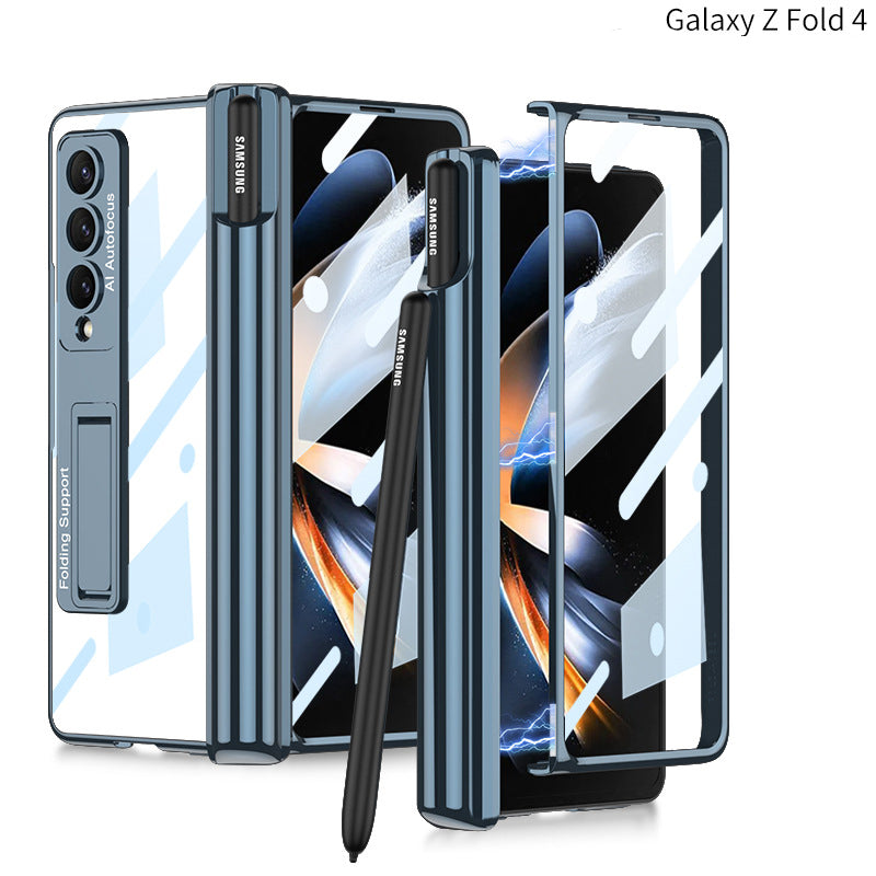 Galaxy Z Fold4 Magnetic Pen Holder Folding Bracket Shell Case With Film Integration And Folding Support