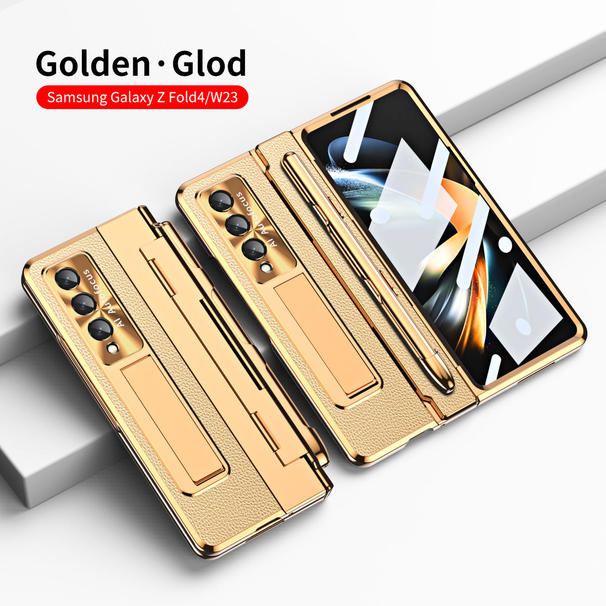 Shield Hinge Plain Leather All-inclusive Drop-Proof  Case For Samsung Galaxy Z Fold5 Fold4 5G