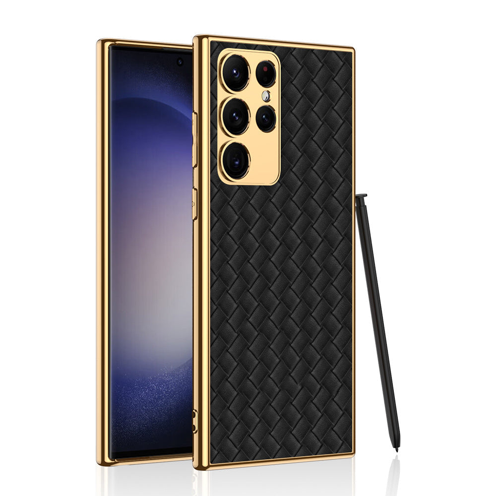 Weaved Pattern Electroplated Leather Case For Samsung Galaxy S23 S23 Plus S23 Ultra