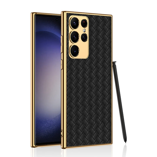 Weaved Pattern Electroplated Leather Case For Samsung Galaxy S23 S23 Plus S23 Ultra