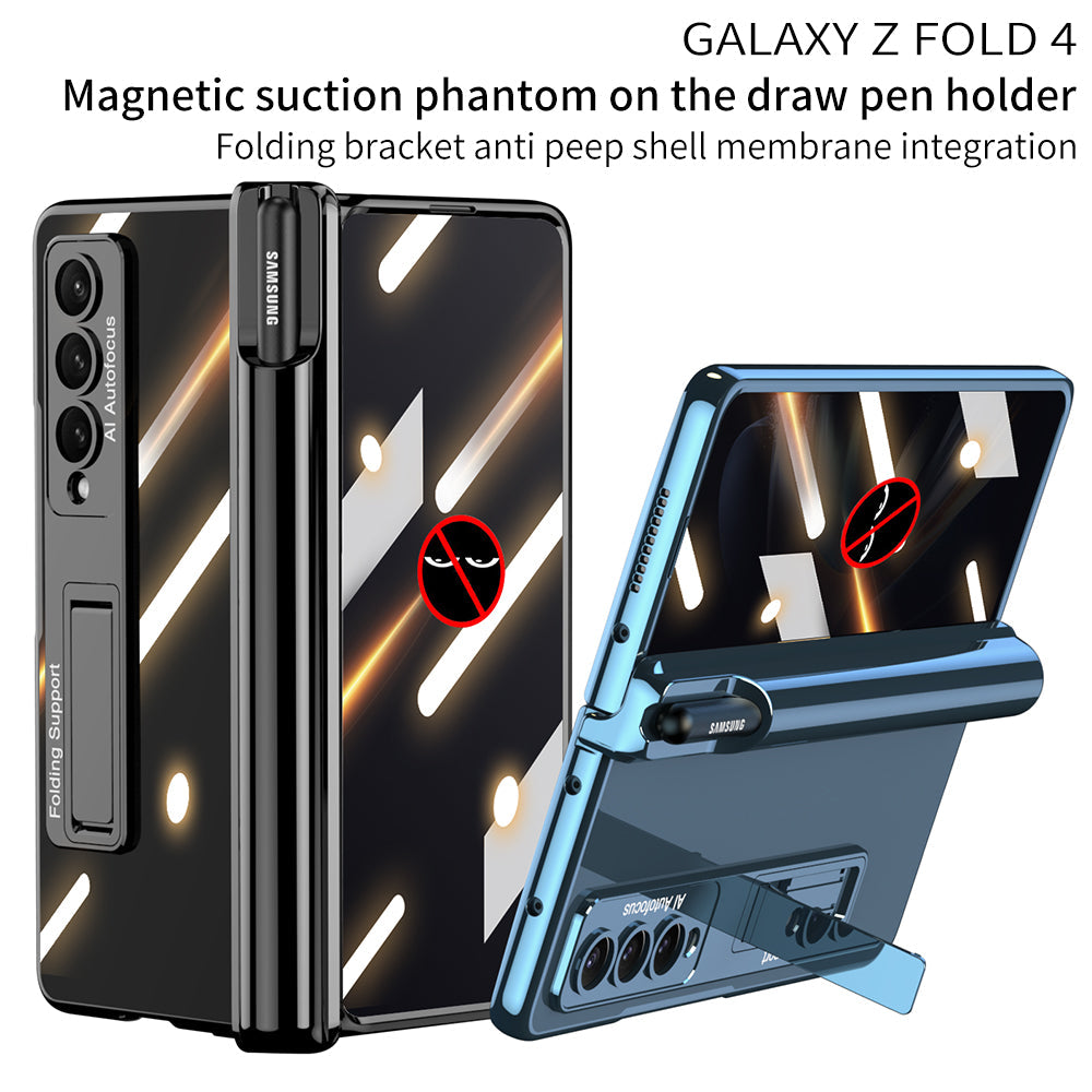 Galaxy Z Fold4 Magnetic Pen Holder Folding Bracket Shell Case With Film Integration And Folding Support