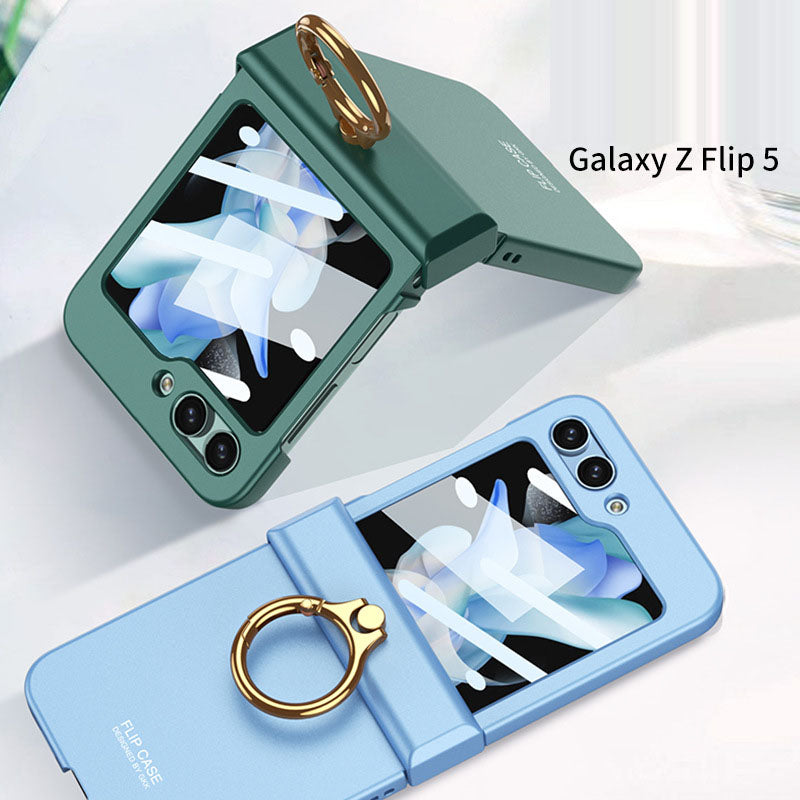 Electroplated hinge all-inclusive Case with Ring Front Screen Tempered Glass Protective Film For Samsung Galaxy Z Flip5