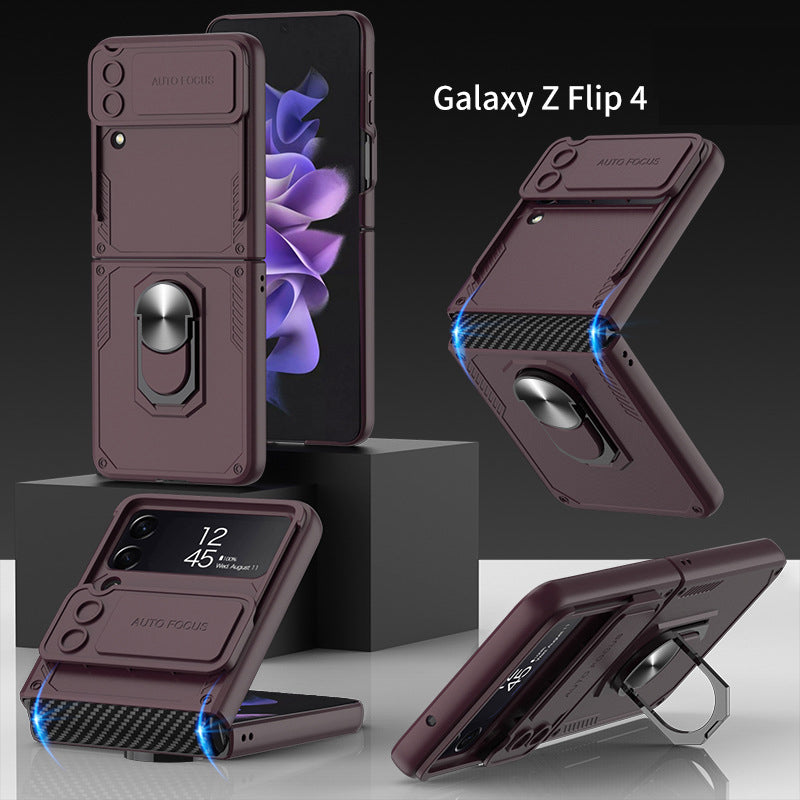 Armor Shockproof Case For Samsung Galaxy Z Flip4 5G WIth Ring Holder and Lens Slide Protector