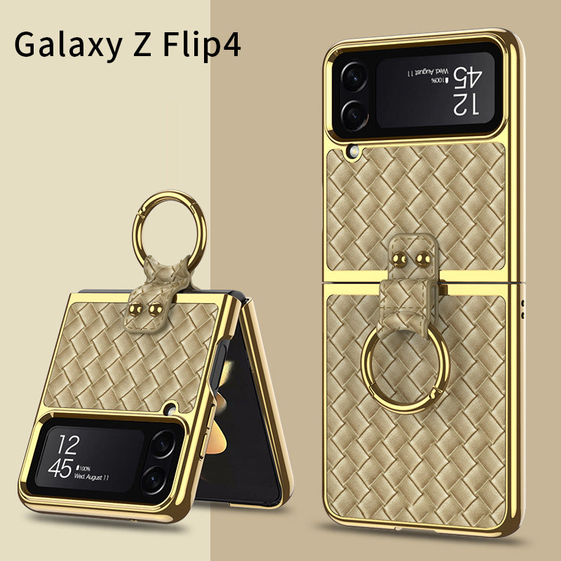 Leather Samsung Galaxy Z Flip4 5G Case With Back Screen Protector And Ring Holder