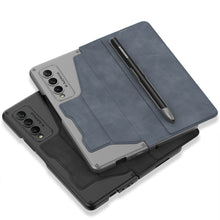 Carregar imagem no visualizador da galeria, Leather Wallet Samsung Galaxy Z Fold4 5G Case With Detachable Velcro Pen Slot
