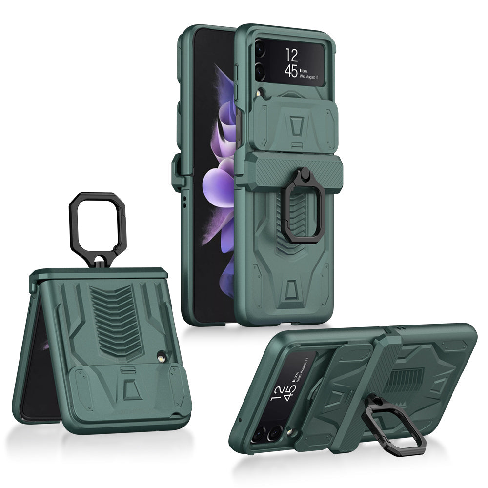 Magnetic Shockproof Armor Case For Galaxy Z Flip4 5G With Slide Lens Cover Support Wirless Charging
