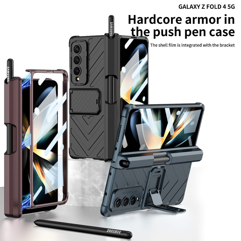 Hardcore Armor Case For Samsung Galaxy Z Fold4 5G With Push Pen Case Kickstand And Film Protector
