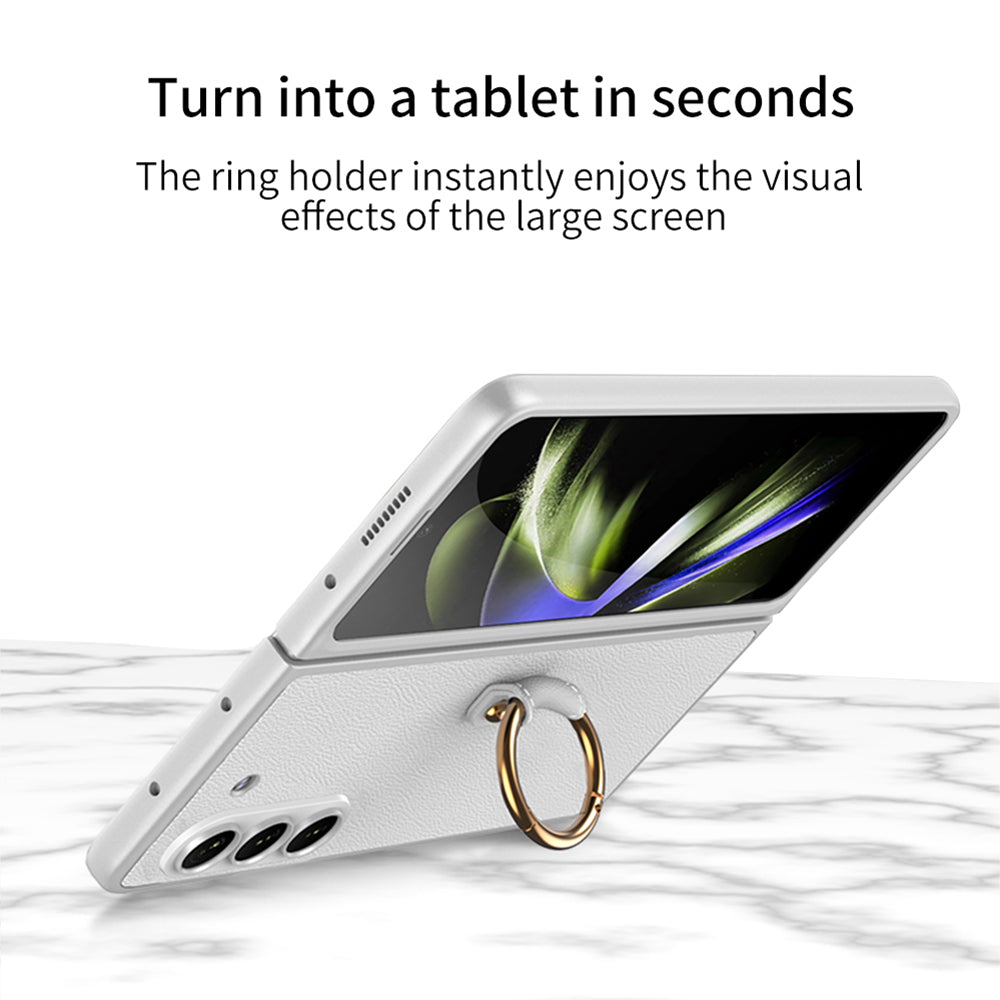 Leather Samsung Galaxy Z Fold 5 Case with Front Screen Tempered Glass Protector & Ring