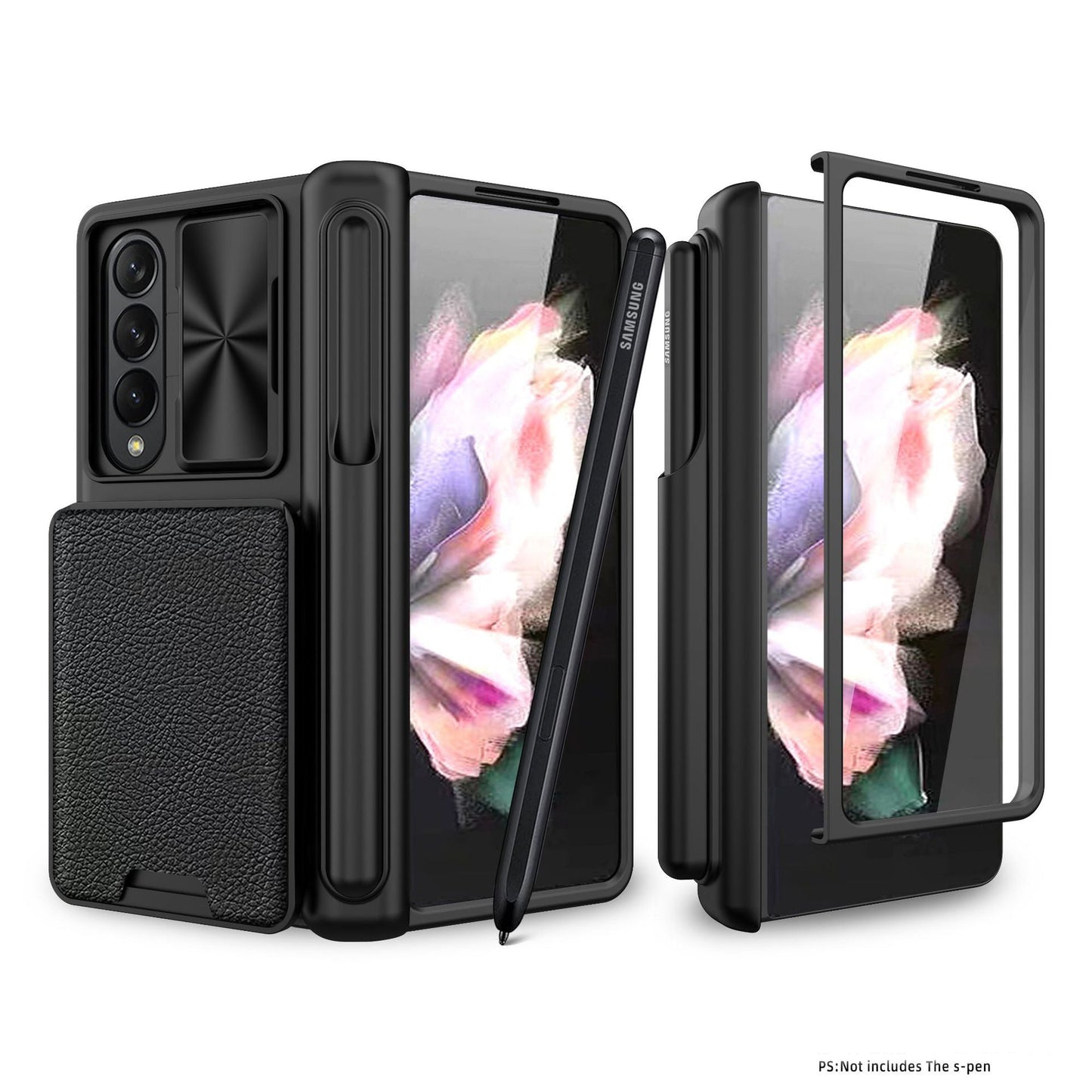 Magnetic Cardholder Electroplated Case For Samsung Galaxy Z Fold4 5G W23 With Front Film & S Pen Slot