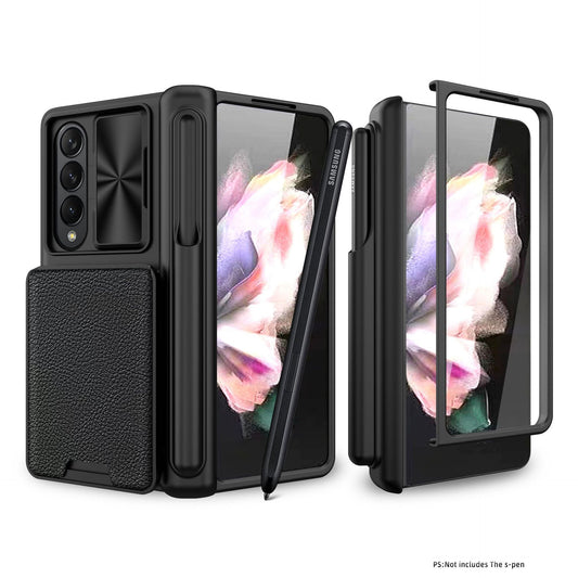 Magnetic Cardholder Electroplated Case For Samsung Galaxy Z Fold4 5G W23 With Front Film & S Pen Slot