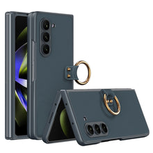 Load image into Gallery viewer, Leather Samsung Galaxy Z Fold 5 Case with Front Screen Tempered Glass Protector &amp; Ring
