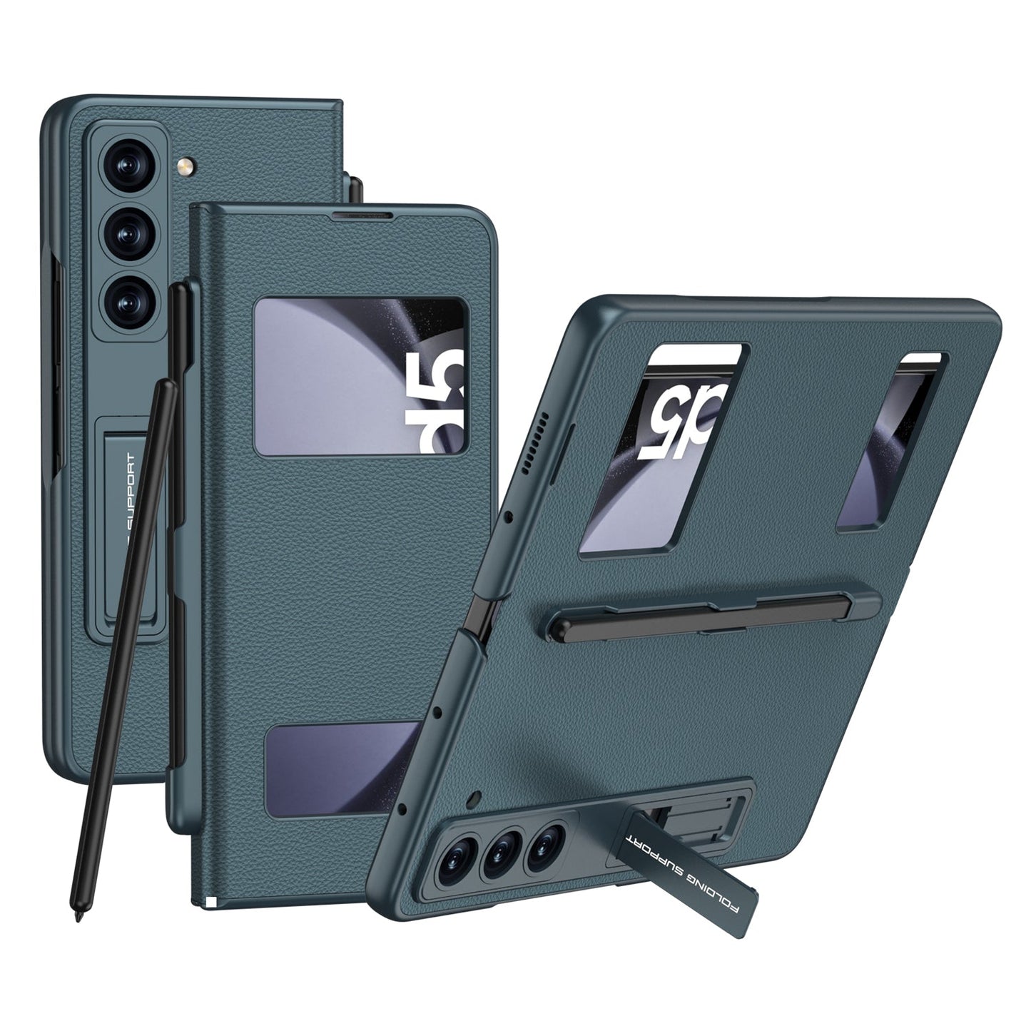 Leather Samsung  Galaxy Z Fold5 Case Flap Window Holster Pen Slot