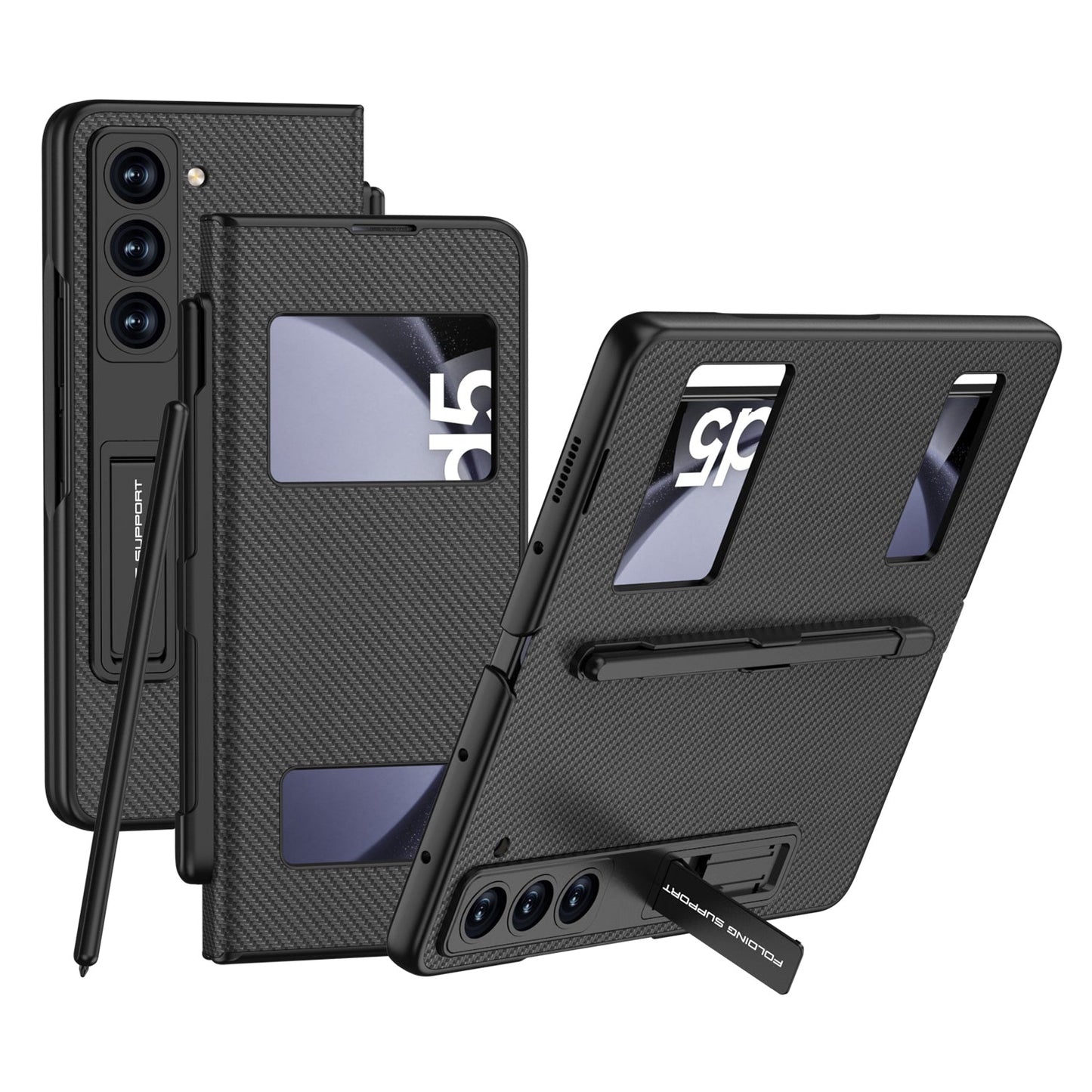 Leather Samsung  Galaxy Z Fold5 Case Flap Window Holster Pen Slot