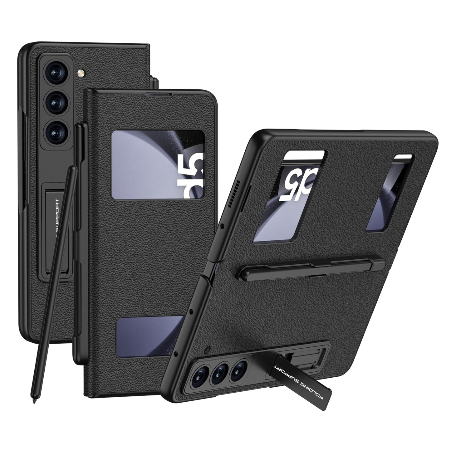 Leather Samsung  Galaxy Z Fold5 Case Flap Window Holster Pen Slot