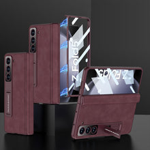 Load image into Gallery viewer, Plain leather Samsung Z Fold5 Phone Case with Screen Protector &amp; Stand
