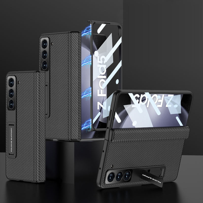 Plain leather Samsung Z Fold5 Phone Case with Screen Protector & Stand