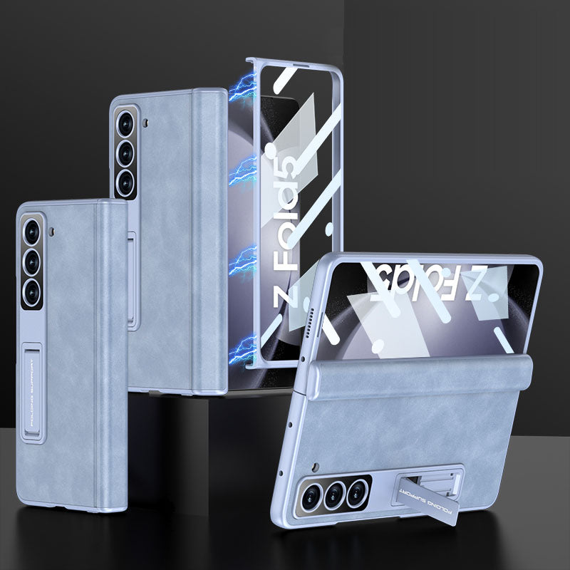 Plain leather Samsung Z Fold5 Phone Case with Screen Protector & Stand