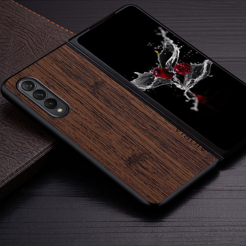 Samsung Galaxy Z Fold 3 4 5G Z Fold3 Funda Bamboo Wood Pattern Leather Cover Luxury Coque For Galaxy z Fold4 5G Case