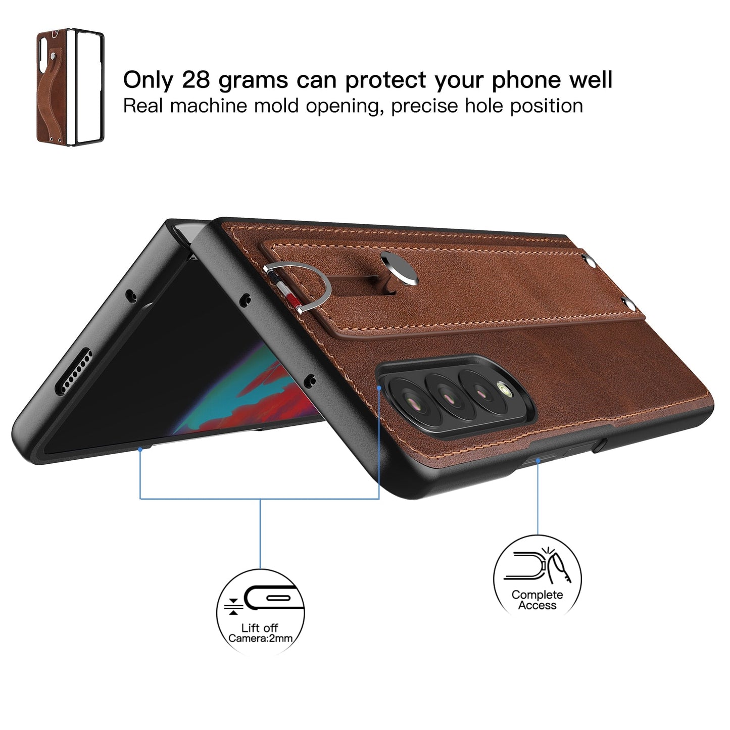 Samsung Galaxy Z Fold 3 5G Case Slim Lightweight Genuine Leather Hand Strap Protective Shockproof Cover