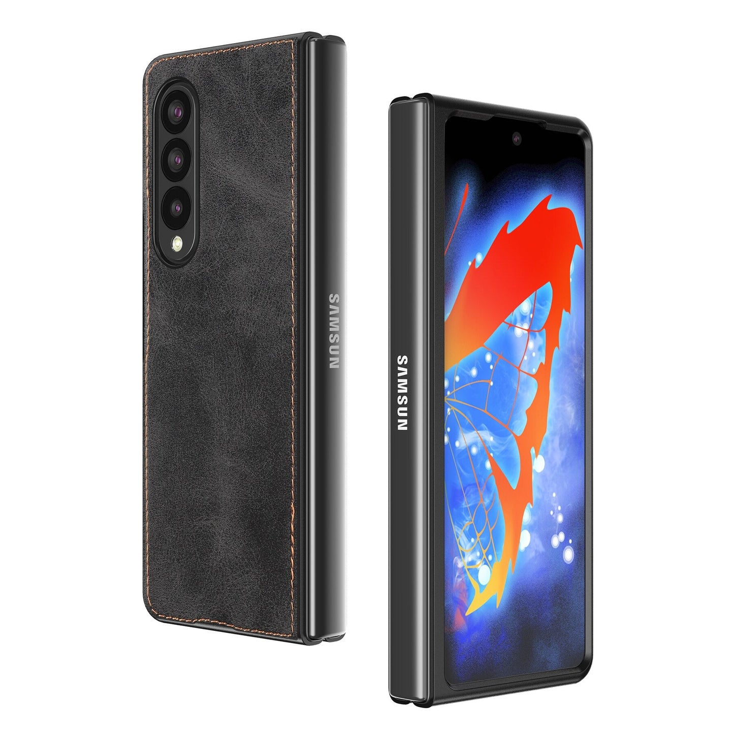 Samsung Galaxy Z Fold 3 5G Case Slim Lightweight Genuine Leather Hand Strap Protective Shockproof Cover