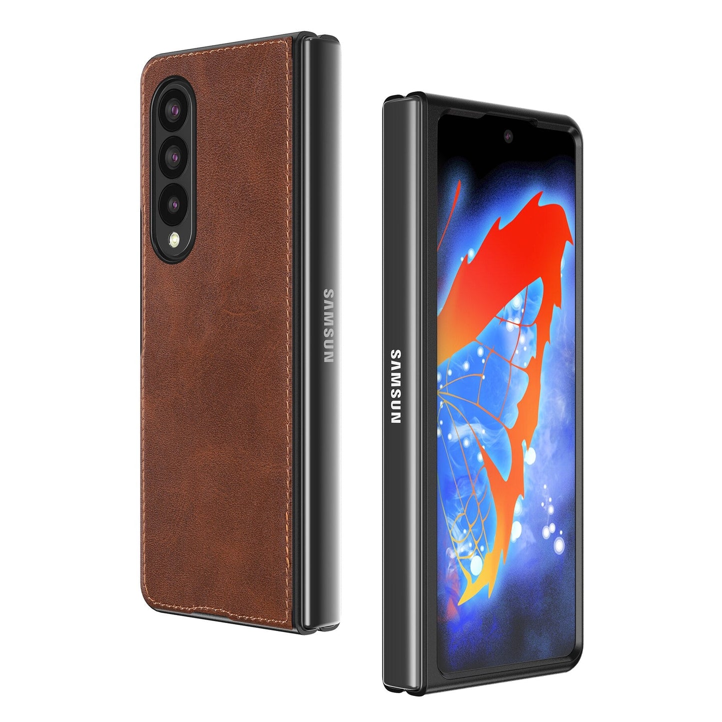 Samsung Galaxy Z Fold 3 5G Case Slim Lightweight Genuine Leather Hand Strap Protective Shockproof Cover