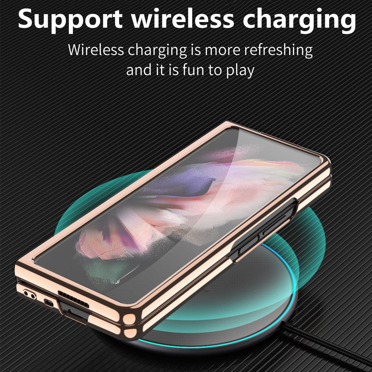 Plating Folding Case for Samsung Galaxy Z Fold 3 5G Fold3 with Tempered Glass Screen Protector Film Cover