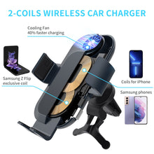 Cargar imagen en el visor de la galería, 2 - Coils Car Wireless Charger Holder For Samsung Galaxy Z Flip5 Flip4 Flip3 With Cool Fan
