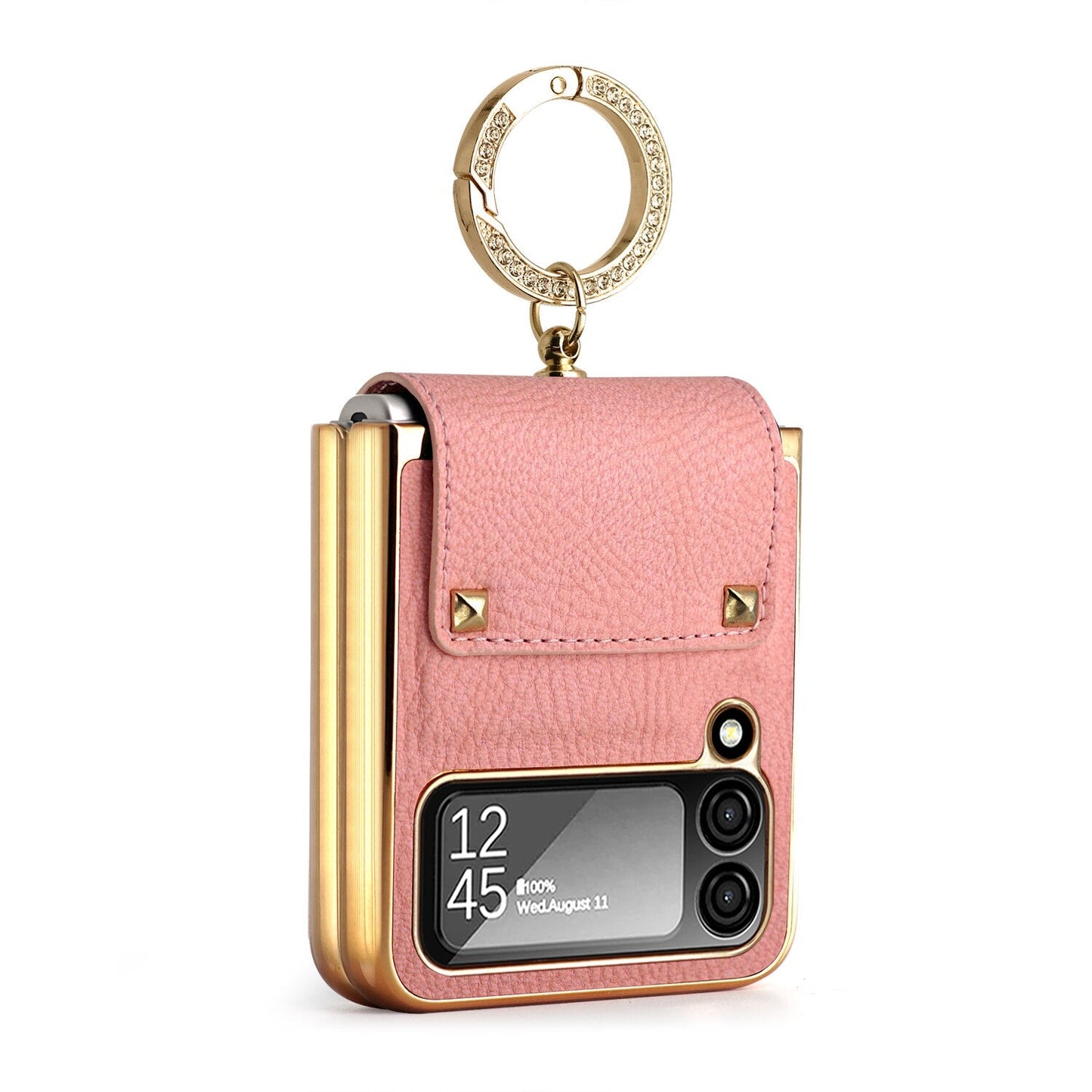 Samsung Galaxy Z Flip4 5G Case Plating Hinge PU Leather Protection Ring Stand Cover for Samsung Z Flip4