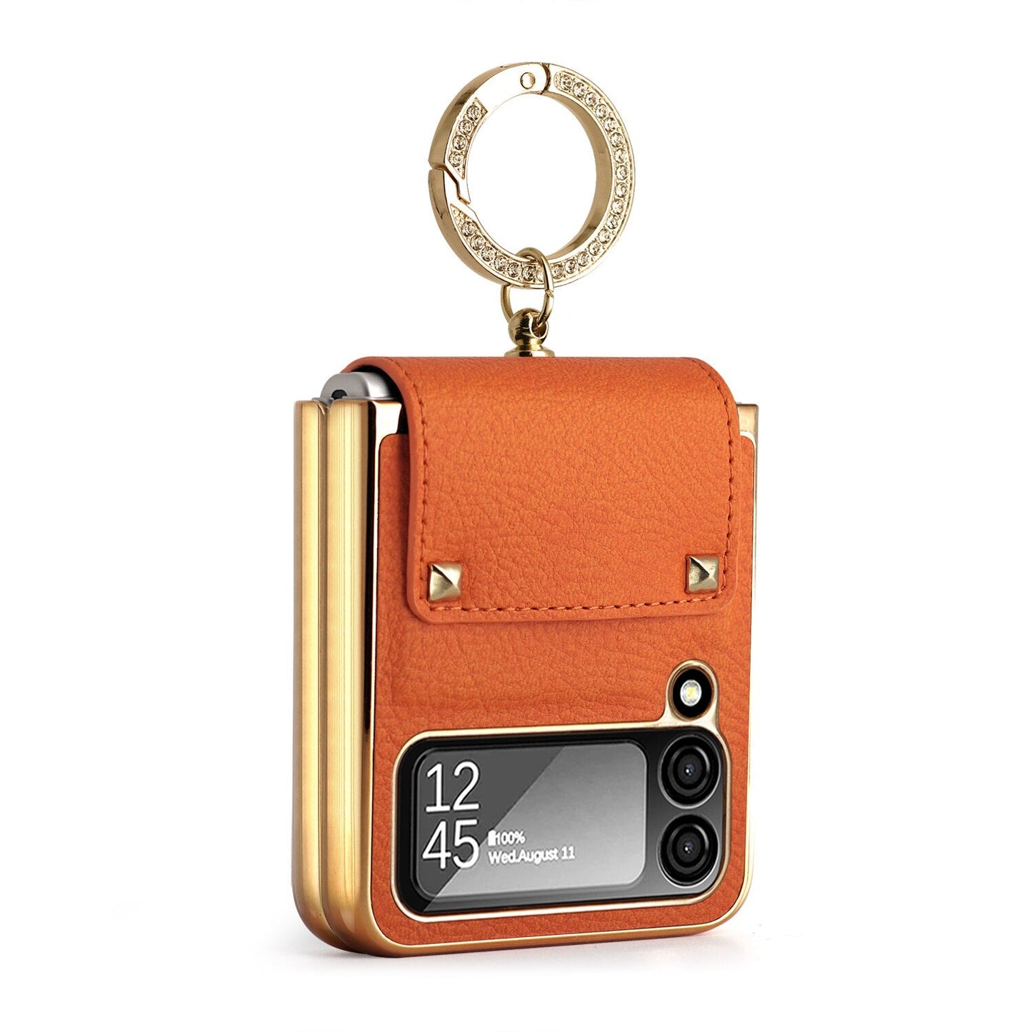 Samsung Galaxy Z Flip4 5G Case Plating Hinge PU Leather Protection Ring Stand Cover for Samsung Z Flip4