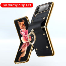 Lade das Bild in den Galerie-Viewer, Samsung Galaxy Z Flip4 5G Case Plating Hinge PU Leather Protection Ring Stand Cover for Samsung Z Flip4
