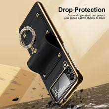 Cargar imagen en el visor de la galería, Samsung Galaxy Z Flip4 5G Case Plating Hinge PU Leather Protection Ring Stand Cover for Samsung Z Flip4
